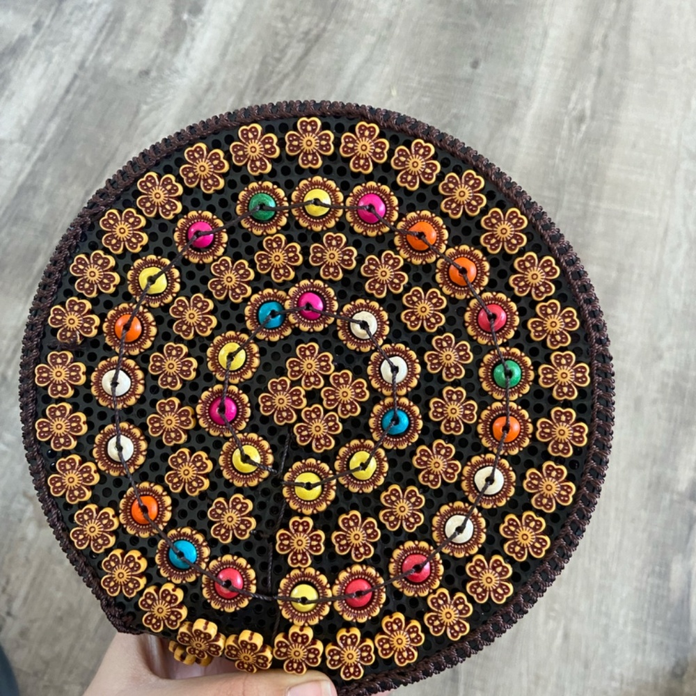 Handmade Raffia and Bead Bag - Picture 2 of 3